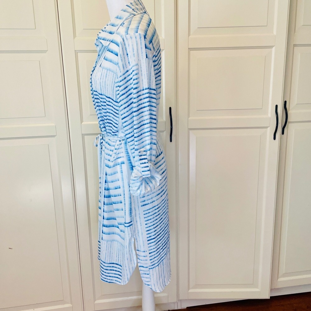 Chicos Shirt Dress Blue White Striped Print Long Sleeve Casual Belt Size M - Picture 5 of 7